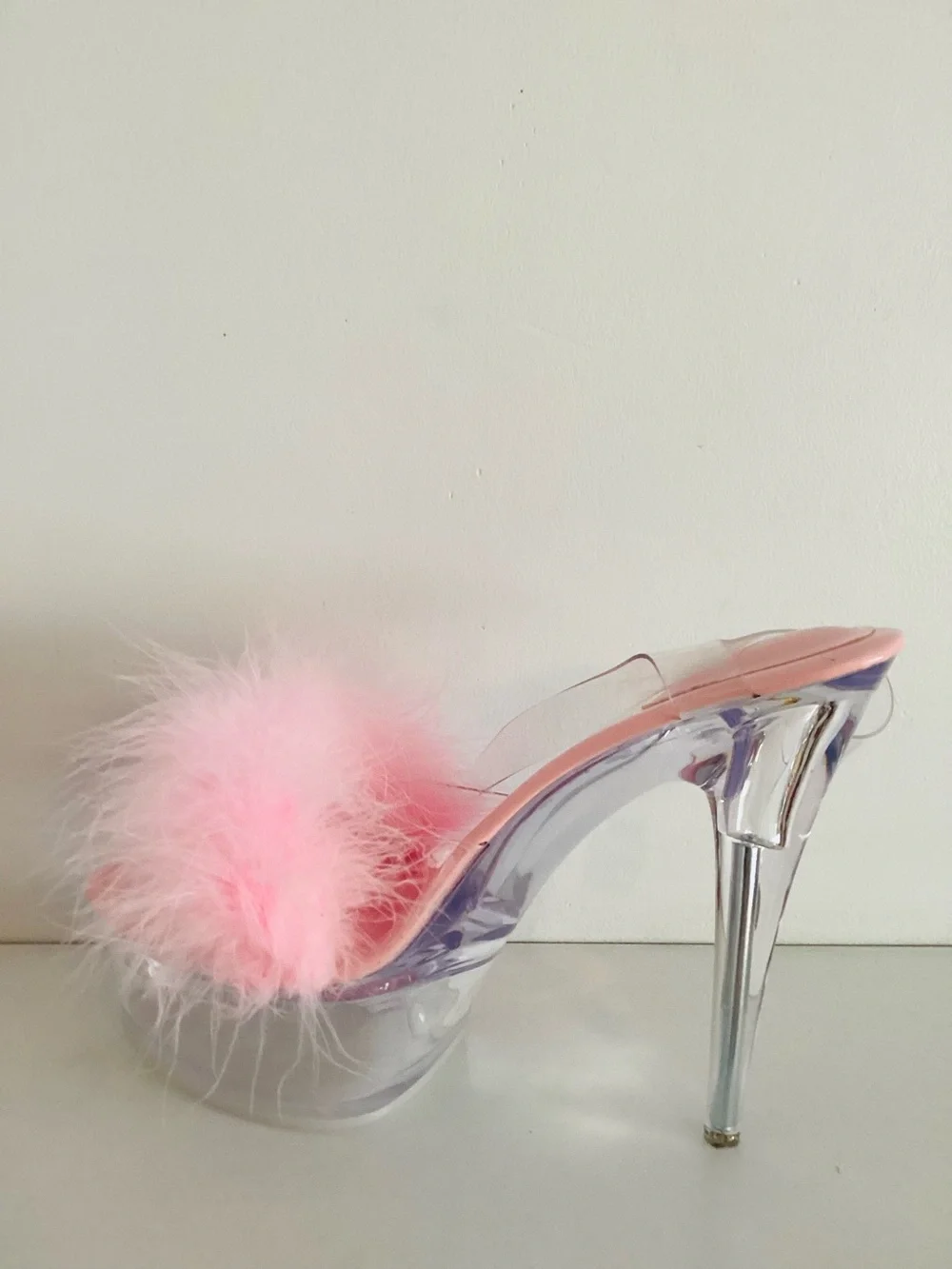Pink Stiletto Heels Marabou Feathers Platform Sexy